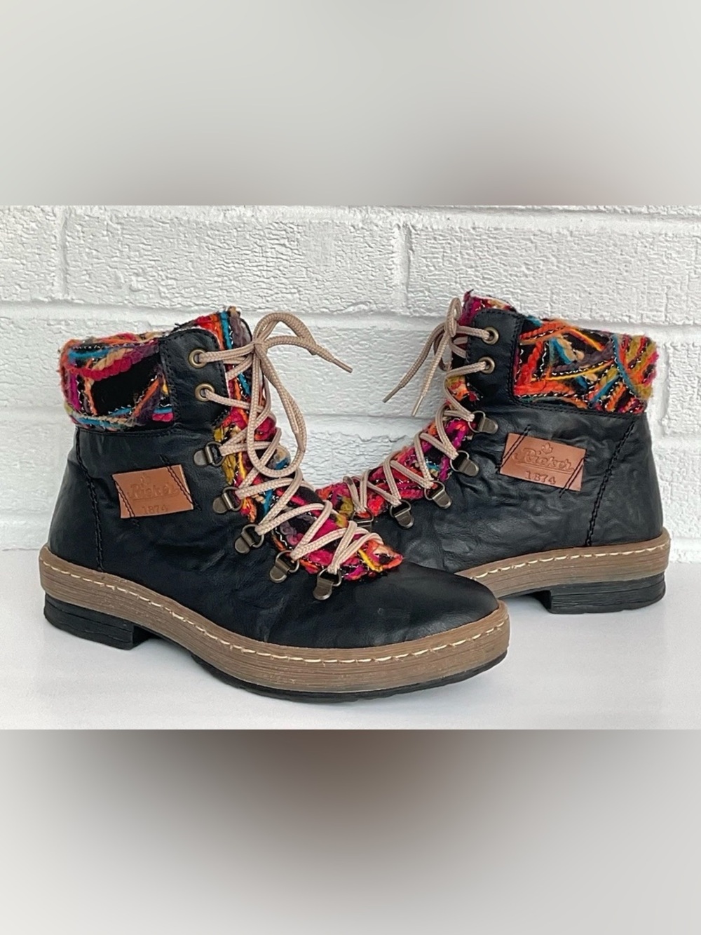 Rieker Z6743 Felicitas Women's Black Multicolor Ankle Boots Women’s 38 (7.5)